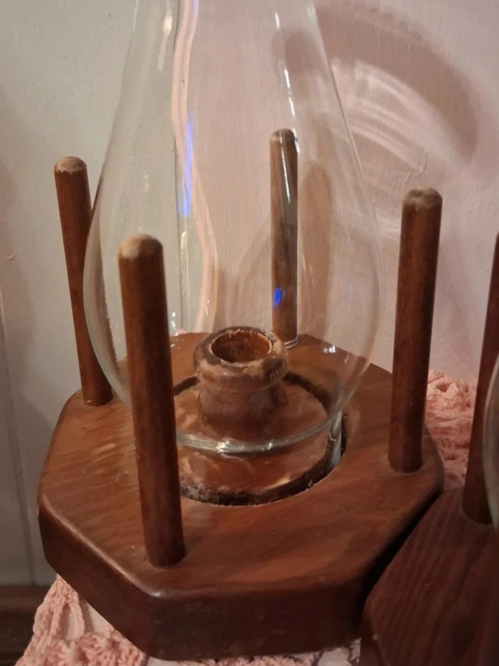 Wood and Glass Hurricane Candle Holders - Clear Glass, Brown Wood